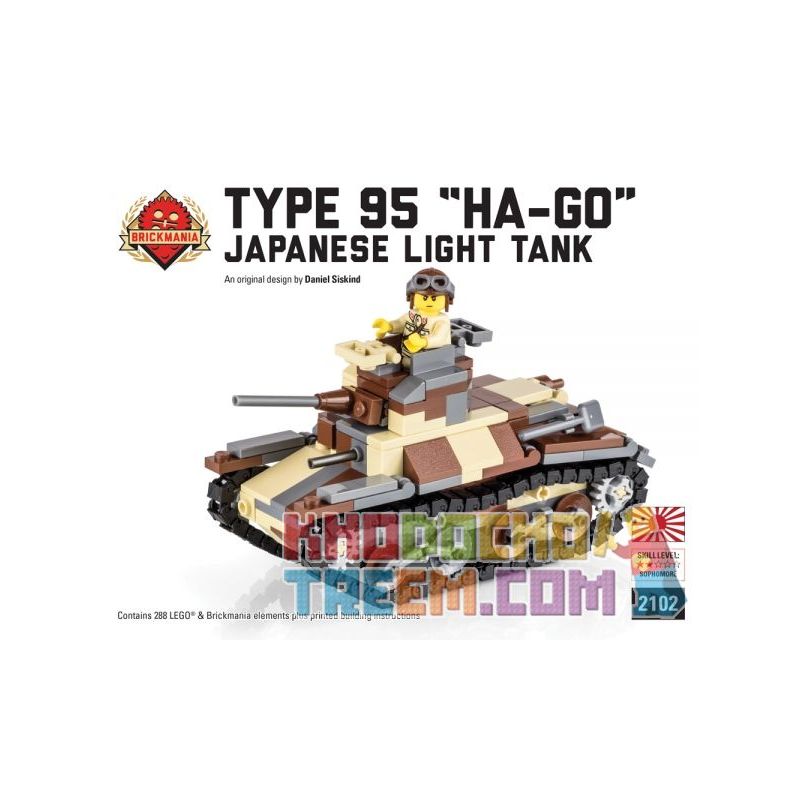 BRICKMANIA 2102 non  XE TĂNG HẠNG NHẸ TYPE 95 HA-GO bộ đồ chơi xếp lắp ráp ghép mô hình Military Army TYPE 95 “HA-GO” LIGHT TANK Quân Sự Bộ Đội 288 khối