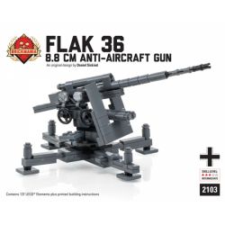 BRICKMANIA 2103 non  PHÁO PHÒNG KHÔNG TYPE 36 8 8MM bộ đồ chơi xếp lắp ráp ghép mô hình Military Army FLAK 36 8.8 CM ANTI-AIRCRAFT GUN Quân Sự Bộ Đội 137 khối
