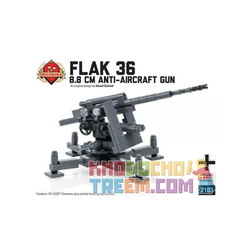 BRICKMANIA 2103 non  PHÁO PHÒNG KHÔNG TYPE 36 8 8MM bộ đồ chơi xếp lắp ráp ghép mô hình Military Army FLAK 36 8.8 CM ANTI-AIRCRAFT GUN Quân Sự Bộ Đội 137 khối