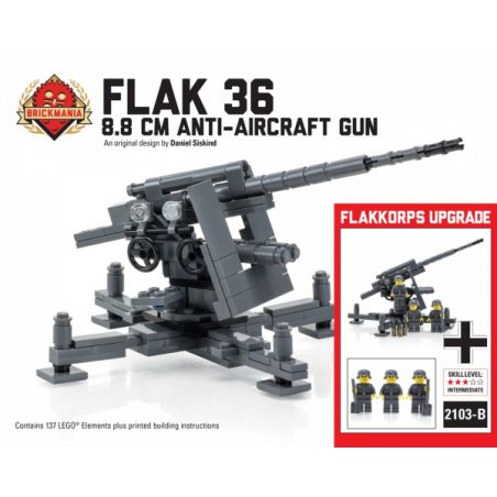 BRICKMANIA 2103BKM2103-B 2103B non  PHÁO PHÒNG KHÔNG TYPE 36 8 8MM NÂNG CẤP bộ đồ chơi xếp lắp ráp ghép mô hình Military Army FLAK 36 8.8 CM ANTI-AIRCRAFT GUN / FLAKKORPS UPGRADE Quân Sự Bộ Đội 137 khối