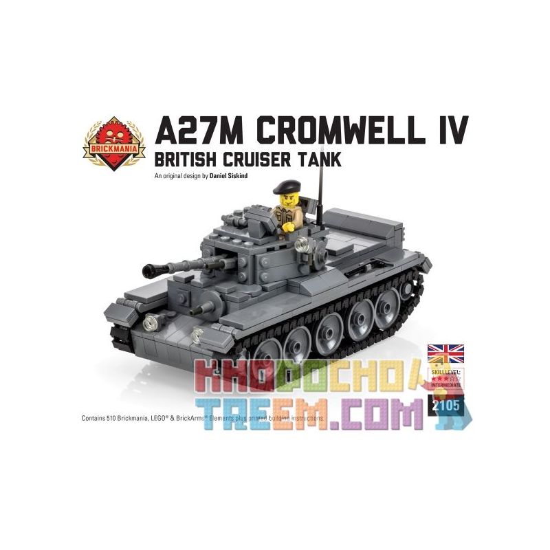 BRICKMANIA 2105 non  XE TĂNG A27M CROMWELL MK IV bộ đồ chơi xếp lắp ráp ghép mô hình Military Army Quân Sự Bộ Đội 510 khối