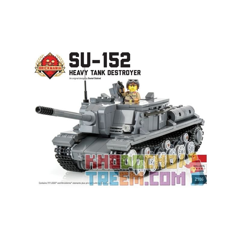 BRICKMANIA 2106 non  SÚNG TẤN CÔNG DIỆT TĂNG HẠNG NẶNG SU-152 bộ đồ chơi xếp lắp ráp ghép mô hình Military Army SU-152 HEAVY TANK DESTROYER / ASSAULT GUN Quân Sự Bộ Đội 777 khối