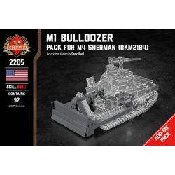BRICKMANIA 2205 non  GÓI TĂNG CƯỜNG XE M1 DOZER-M4 SHERMAN bộ đồ chơi xếp lắp ráp ghép mô hình Military Army M1 BULLDOZER - PACK FOR M4 SHERMAN Quân Sự Bộ Đội 92 khối