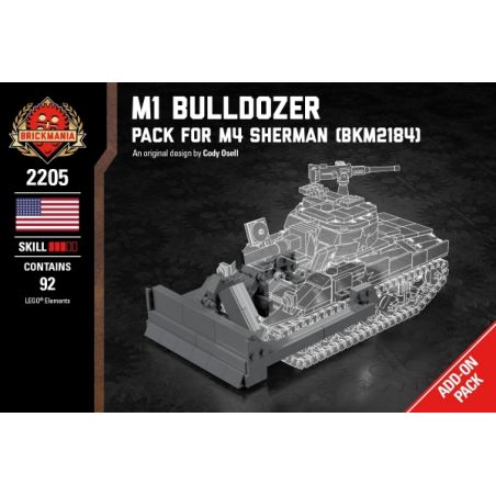 BRICKMANIA 2205 non  GÓI TĂNG CƯỜNG XE M1 DOZER-M4 SHERMAN bộ đồ chơi xếp lắp ráp ghép mô hình Military Army M1 BULLDOZER - PACK FOR M4 SHERMAN Quân Sự Bộ Đội 92 khối