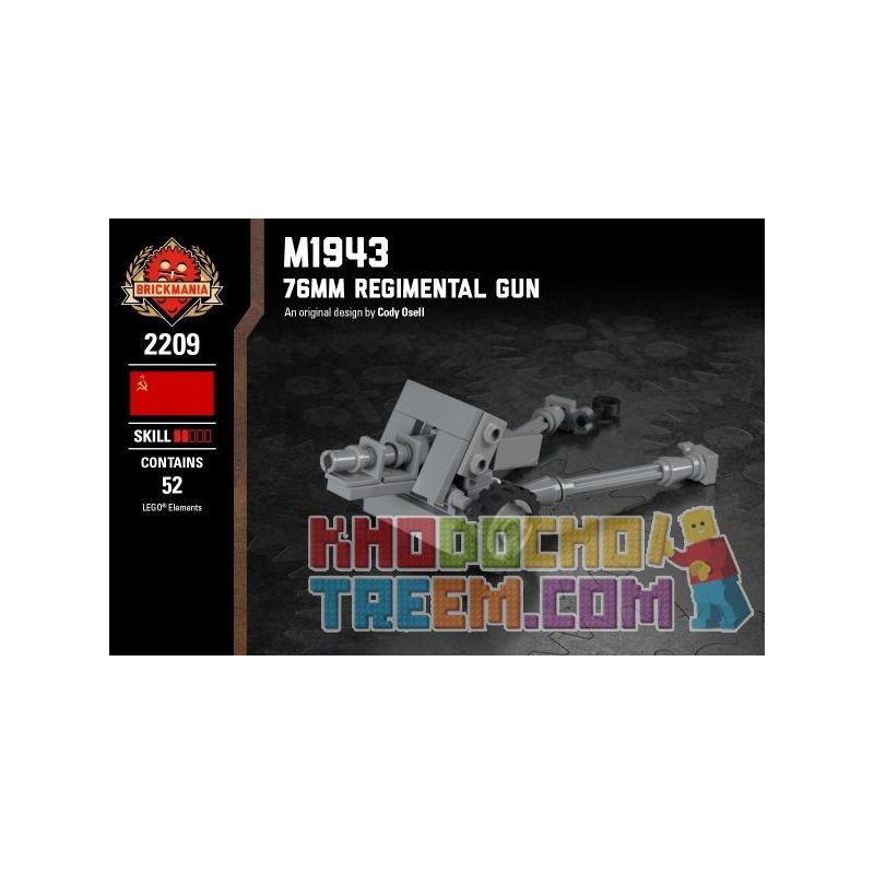 BRICKMANIA 2209 non  M1943 LOẠI SÚNG BỘ BINH 76MM bộ đồ chơi xếp lắp ráp ghép mô hình Military Army M1943 - 76MM REGIMENTAL GUN Quân Sự Bộ Đội 52 khối
