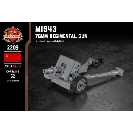 BRICKMANIA 2209 non  M1943 LOẠI SÚNG BỘ BINH 76MM bộ đồ chơi xếp lắp ráp ghép mô hình Military Army M1943 - 76MM REGIMENTAL GUN Quân Sự Bộ Đội 52 khối