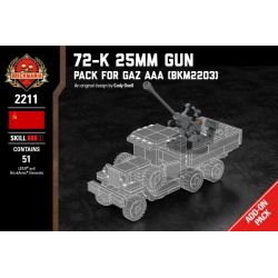 BRICKMANIA 2211 non  BỘ TĂNG ÁP CHO SÚNG MÁY 72-K 25MM-GAZ AAA bộ đồ chơi xếp lắp ráp ghép mô hình Military Army 72-K 25MM GUN PACK FOR GAZ AAA Quân Sự Bộ Đội 51 khối