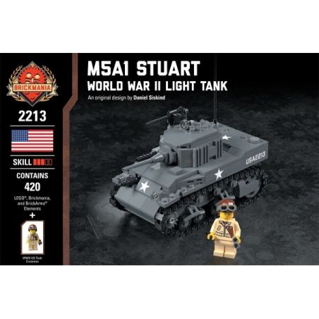 BRICKMANIA 2213 non  M5A1 STUART-XE TĂNG HẠNG NHẸ CỦA THẾ CHIẾN II bộ đồ chơi xếp lắp ráp ghép mô hình Military Army M5A1 STUART - WORLD WAR II LIGHT TANK Quân Sự Bộ Đội 420 khối