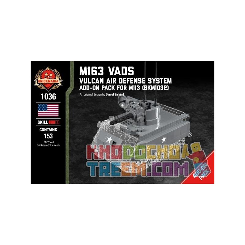 BRICKMANIA 1036 non  GÓI TĂNG CƯỜNG M163 VADS-M113 bộ đồ chơi xếp lắp ráp ghép mô hình Military Army M163 VADS - VULCAN AIR DEFENSE SYSTEM PACK FOR M113 Quân Sự Bộ Đội 153 khối