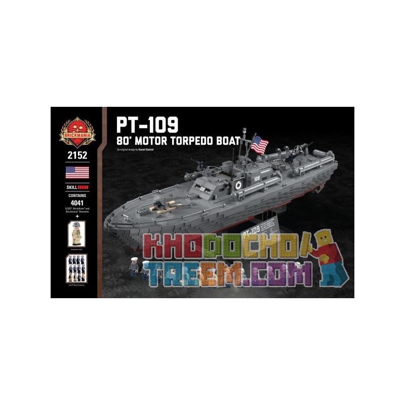BRICKMANIA 2152 non  THUYỀN MÁY PHÓNG NGƯ LÔI PT-109-80 ' bộ đồ chơi xếp lắp ráp ghép mô hình Military Army PT-109 80' MOTOR TORPEDO BOAT Quân Sự Bộ Đội 4041 khối