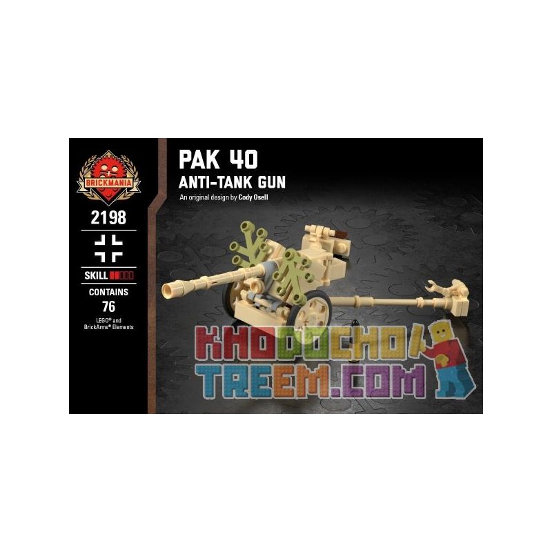 BRICKMANIA 2198 non  SÚNG CHỐNG TĂNG PAK40 bộ đồ chơi xếp lắp ráp ghép mô hình Military Army PAK 40 - ANTI-TANK GUN Quân Sự Bộ Đội 76 khối