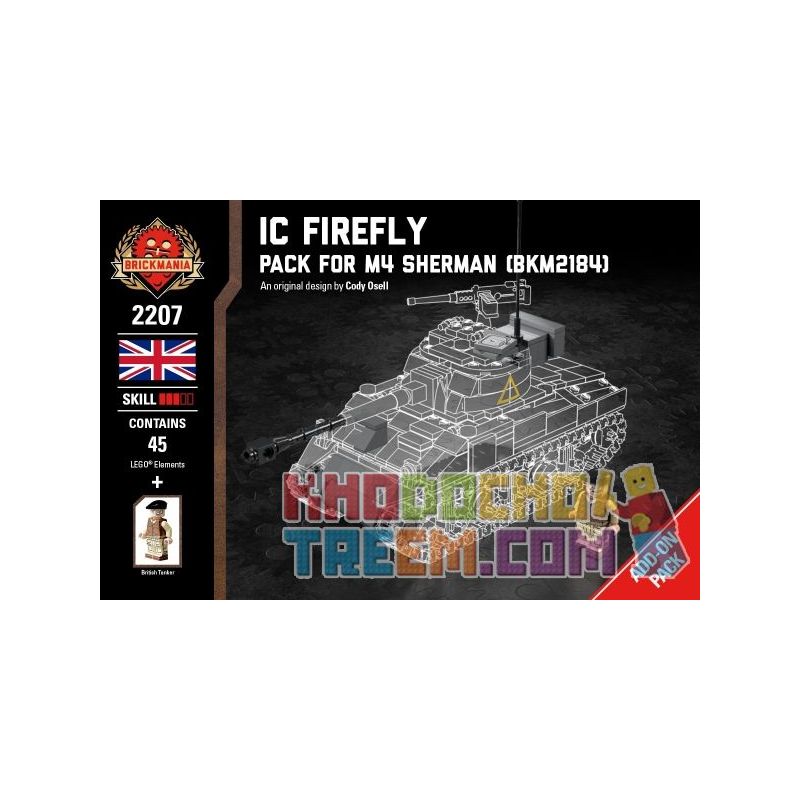 BRICKMANIA 2207 non  GÓI TĂNG CƯỜNG XE IC FIREFLY-M4 SHERMAN bộ đồ chơi xếp lắp ráp ghép mô hình Military Army IC FIREFLY - PACK FOR M4 SHERMAN Quân Sự Bộ Đội 45 khối