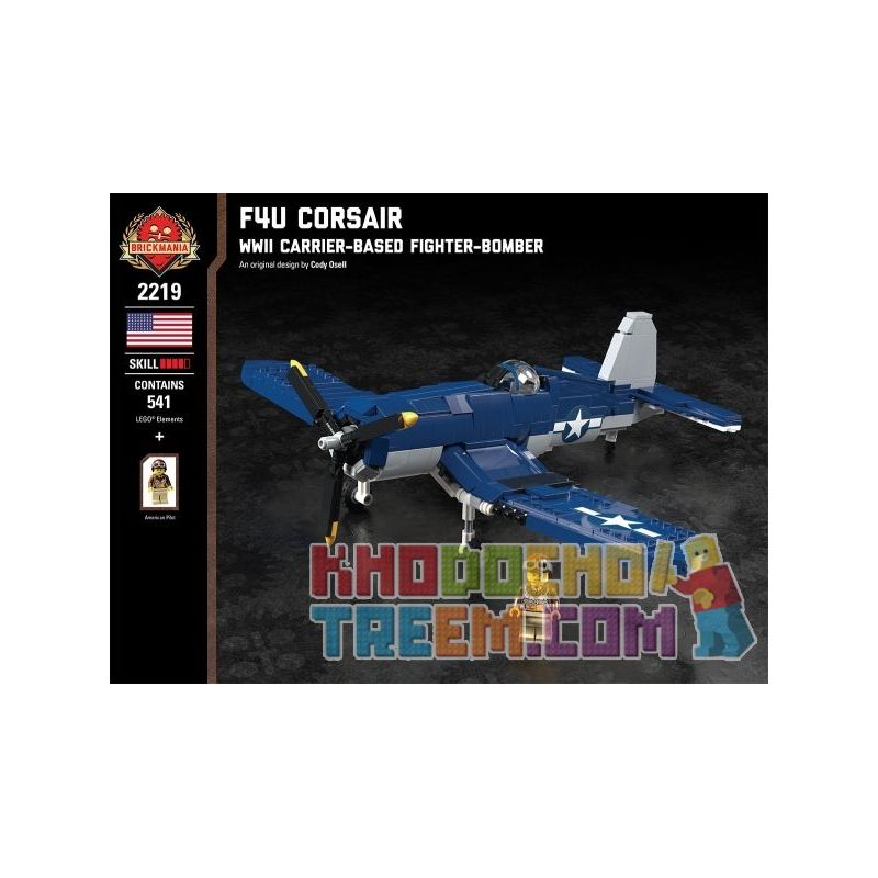 BRICKMANIA 2219 non  MÁY BAY NÉM BOM CHIẾN ĐẤU TRÊN TÀU SÂN F4U-THẾ II bộ đồ chơi xếp lắp ráp ghép mô hình Military Army F4U CORSAIR - WWII CARRIER-BASED FIGHTER-BOMBER Quân Sự Bộ Đội 541 khối