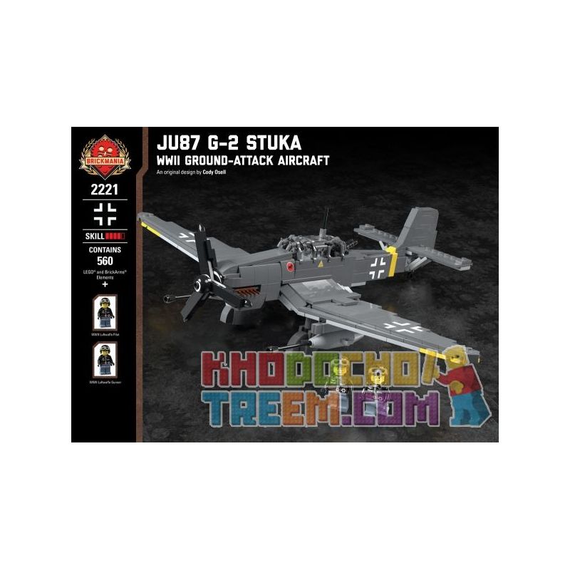 BRICKMANIA 2221 non  MÁY BAY CHIẾN ĐẤU TẤN CÔNG MẶT ĐẤT JU87 G-2 STUKA-THẾ II bộ đồ chơi xếp lắp ráp ghép mô hình Military Army JU87 G-2 STUKA WWII GROUND-ATTACK AIRCRAFT Quân Sự Bộ Đội 560 khối
