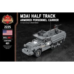BRICKMANIA 2225 non  XE NỬA BÁNH XÍCH M3A1 bộ đồ chơi xếp lắp ráp ghép mô hình Military Army M3A1 HALF TRACK - ARMORED PERSONNEL CARRIER Quân Sự Bộ Đội 401 khối