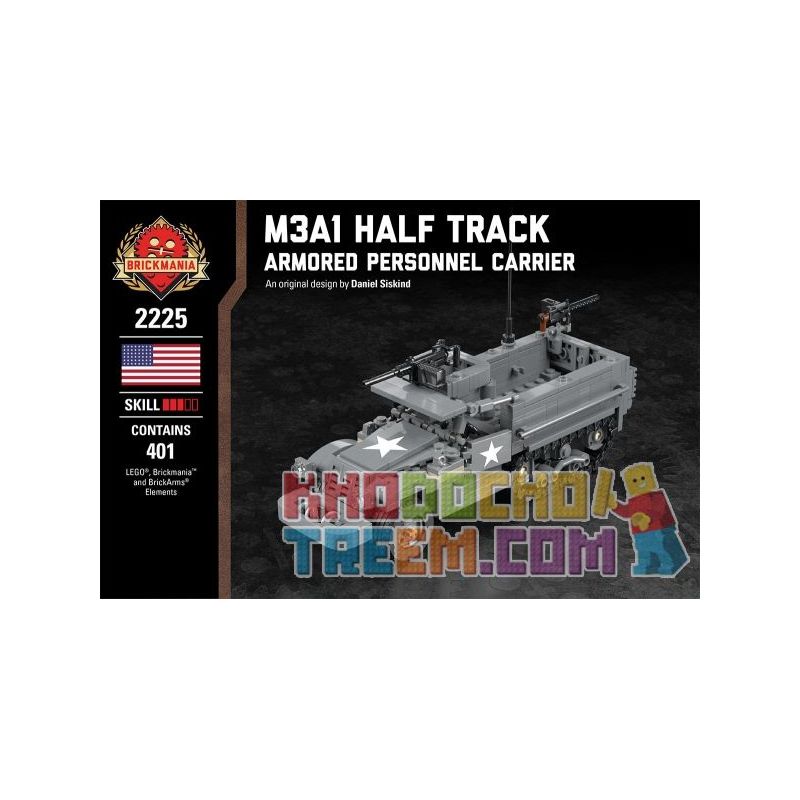 BRICKMANIA 2225 non  XE NỬA BÁNH XÍCH M3A1 bộ đồ chơi xếp lắp ráp ghép mô hình Military Army M3A1 HALF TRACK - ARMORED PERSONNEL CARRIER Quân Sự Bộ Đội 401 khối