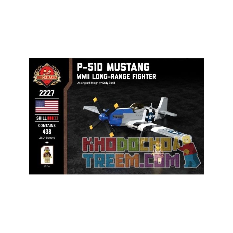 BRICKMANIA 2227 non  MÁY BAY CHIẾN ĐẤU P-51D MUSTANG bộ đồ chơi xếp lắp ráp ghép mô hình Military Army P-51D MUSTANG LONG-RANGE FIGHTER Quân Sự Bộ Đội 438 khối