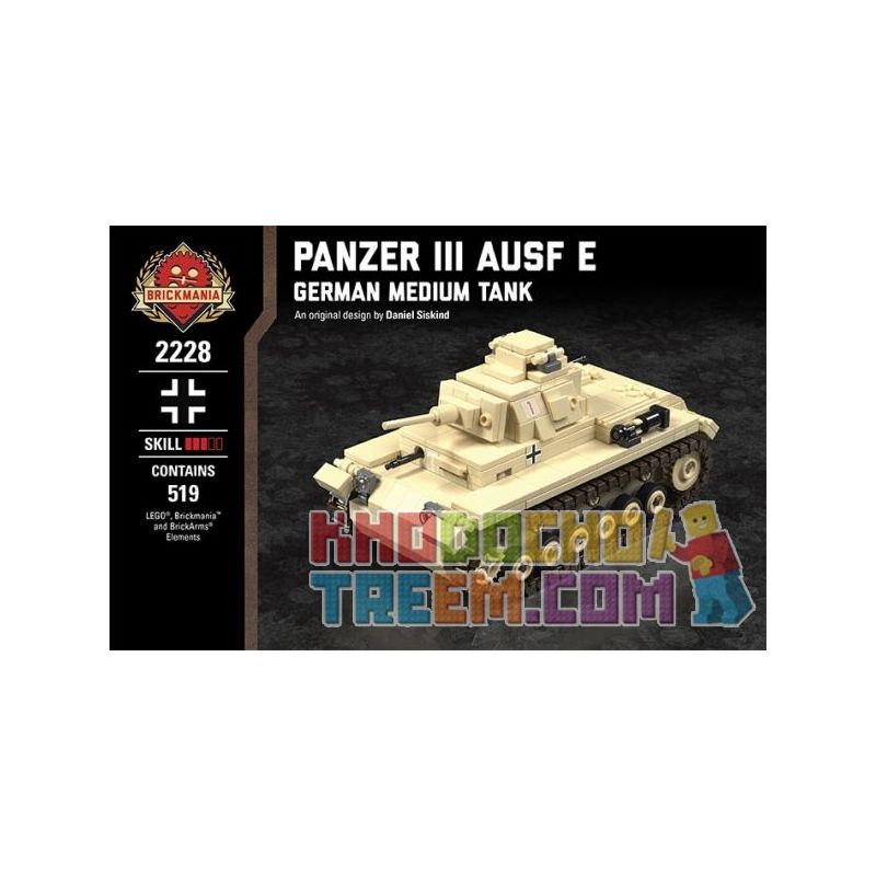 BRICKMANIA 2228 non  XE TĂNG HẠNG III E-XE TRUNG CỦA ĐỨC bộ đồ chơi xếp lắp ráp ghép mô hình Military Army PANZER III AUSF. - GERMAN MEDIUM TANK Quân Sự Bộ Đội 519 khối