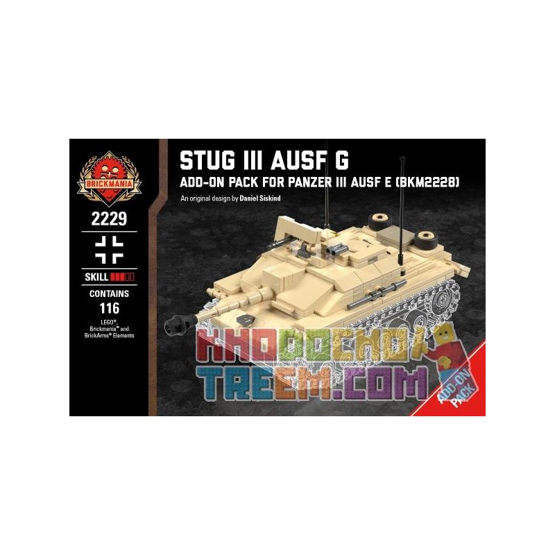 BRICKMANIA 2229 non  SÚNG TẤN CÔNG SỐ 3 bộ đồ chơi xếp lắp ráp ghép mô hình Military Army STUG III AUSF - ADD-ON PACK FOR PANZER Quân Sự Bộ Đội 116 khối