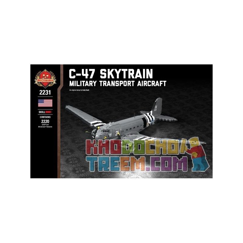 BRICKMANIA 2231 non  MÁY BAY VẬN TẢI C-47 bộ đồ chơi xếp lắp ráp ghép mô hình Military Army C-47 SKYTRAIN MILITARY TRANSPORT AIRCRAFT Quân Sự Bộ Đội 2220 khối