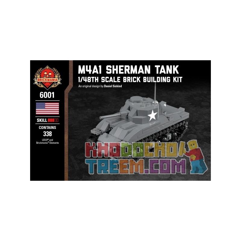 BRICKMANIA 6001 non  BỘ CHẾ TẠO M4A1 SHERMAN TANK-1 48 bộ đồ chơi xếp lắp ráp ghép mô hình Military Army M4A1 SHERMAN TANK - 1/48TH SCALE BRICK BUILDING KIT Quân Sự Bộ Đội 338 khối