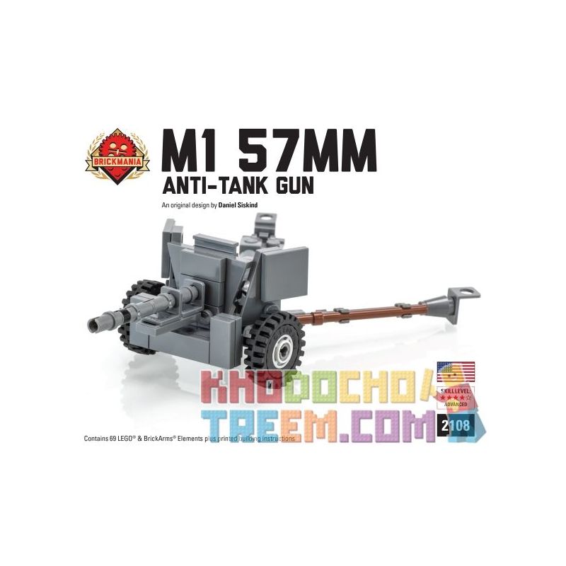 BRICKMANIA 2108 non  SÚNG CHỐNG TĂNG M1 57MM bộ đồ chơi xếp lắp ráp ghép mô hình Military Army M1 57MM ANTI-TANK GUN Quân Sự Bộ Đội 69 khối