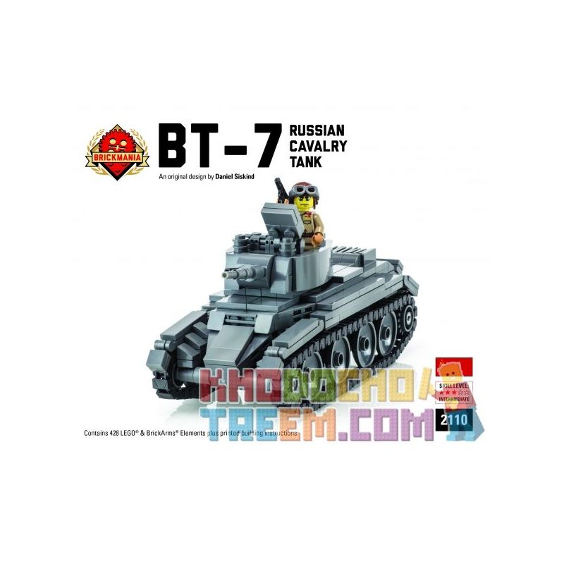 BRICKMANIA 2110 non  XE TĂNG HÀNH TRÌNH BT-7 CỦA NGA bộ đồ chơi xếp lắp ráp ghép mô hình Military Army BT-7 RUSSIAN CAVALRY TANK Quân Sự Bộ Đội 428 khối