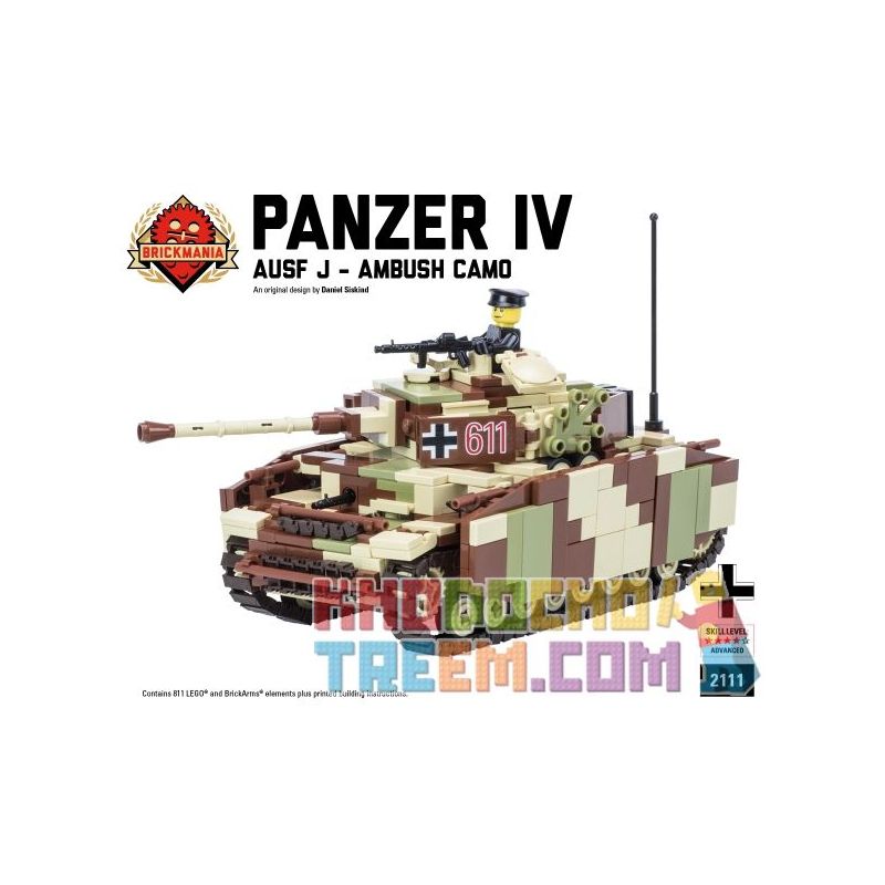BRICKMANIA 2111 non  KIỂU NGỤY TRANG CỦA XE TĂNG IV LOẠI J-AMBUSH bộ đồ chơi xếp lắp ráp ghép mô hình Military Army PANZER IV AUSF J – AMBUSH CAMO Quân Sự Bộ Đội 811 khối