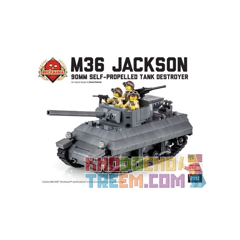 BRICKMANIA 2112 non  PHÁO CHỐNG TĂNG TỰ HÀNH M36 JACKSON 90MM bộ đồ chơi xếp lắp ráp ghép mô hình Military Army M36 JACKSON 90MM SELF-PROPELLED TANK DESTROYER Quân Sự Bộ Đội 647 khối