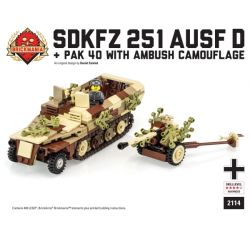 BRICKMANIA 2114 non  NGỤY TRANG PHỤC KÍCH SÚNG CHỐNG TĂNG SDKFZ 251 LOẠI VÀ PAK 40 bộ đồ chơi xếp lắp ráp ghép mô hình Military Army SDKFZ 251 AUSF & PAK 40 WITH AMBUSH CAMOUFLAGE Quân Sự Bộ Đội 365 khối