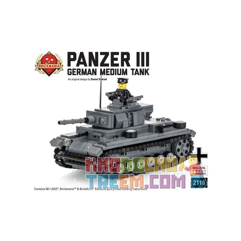BRICKMANIA 2116 non  XE TĂNG SỐ BA-XE HẠNG TRUNG CỦA ĐỨC bộ đồ chơi xếp lắp ráp ghép mô hình Military Army PANZER III GERMAN MEDIUM TANK Quân Sự Bộ Đội 501 khối