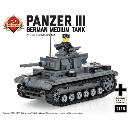 BRICKMANIA 2116 non  XE TĂNG SỐ BA-XE HẠNG TRUNG CỦA ĐỨC bộ đồ chơi xếp lắp ráp ghép mô hình Military Army PANZER III GERMAN MEDIUM TANK Quân Sự Bộ Đội 501 khối