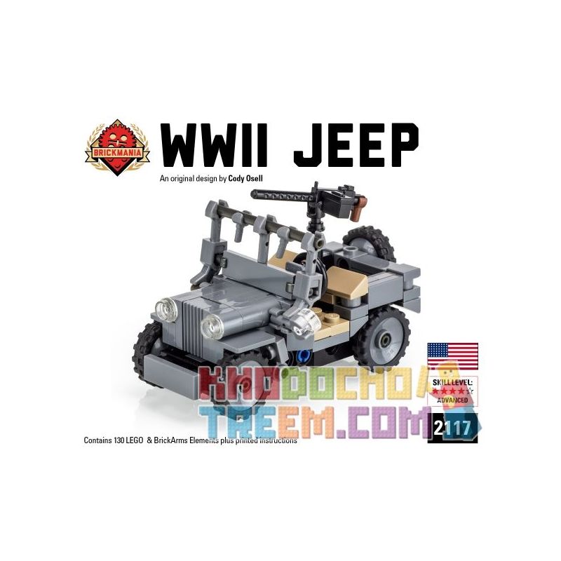 BRICKMANIA 2117 non  XE JEEP THỜI THẾ CHIẾN II (PHIÊN BẢN 2016) bộ đồ chơi xếp lắp ráp ghép mô hình Military Army WWII JEEP (2016 EDITION) Quân Sự Bộ Đội 130 khối