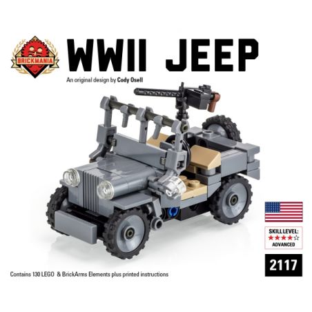BRICKMANIA 2117 non  XE JEEP THỜI THẾ CHIẾN II (PHIÊN BẢN 2016) bộ đồ chơi xếp lắp ráp ghép mô hình Military Army WWII JEEP (2016 EDITION) Quân Sự Bộ Đội 130 khối