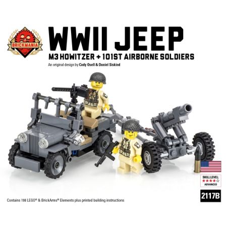 BRICKMANIA 2117B non  XE JEEP THẾ CHIẾN II (PHIÊN BẢN 2016) + GÓI ĐẤU TRÊN KHÔNG CỦA HOA KỲ bộ đồ chơi xếp lắp ráp ghép mô hình Military Army WW2 JEEP (2016 EDITION) + US AIRBORNE BATTLE PACK Quân Sự Bộ Đội 296 khối