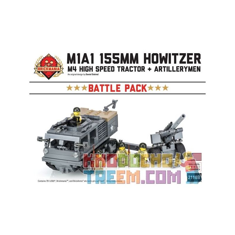 BRICKMANIA 2118B non  M1A1 155MM LỰU PHÁO + GÓI CHIẾN ĐẤU MÁY KÉO TỐC ĐỘ CAO M4 bộ đồ chơi xếp lắp ráp ghép mô hình Military Army M1A1 155MM HOWITZER + M4 HIGH SPEED TRACTOR BATTLE PACK Quân Sự Bộ Đội 751 khối