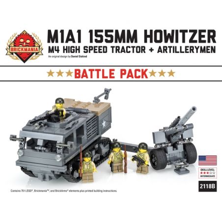 BRICKMANIA 2118B non  M1A1 155MM LỰU PHÁO + GÓI CHIẾN ĐẤU MÁY KÉO TỐC ĐỘ CAO M4 bộ đồ chơi xếp lắp ráp ghép mô hình Military Army M1A1 155MM HOWITZER + M4 HIGH SPEED TRACTOR BATTLE PACK Quân Sự Bộ Đội 751 khối