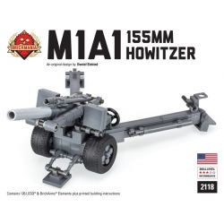 BRICKMANIA 2119 non  LỰU PHÁO 155MM M1A1 bộ đồ chơi xếp lắp ráp ghép mô hình Military Army M1A1 155MM HOWITZER  Quân Sự Bộ Đội 126 khối
