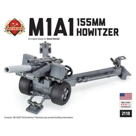 BRICKMANIA 2119 non  LỰU PHÁO 155MM M1A1 bộ đồ chơi xếp lắp ráp ghép mô hình Military Army M1A1 155MM HOWITZER  Quân Sự Bộ Đội 126 khối
