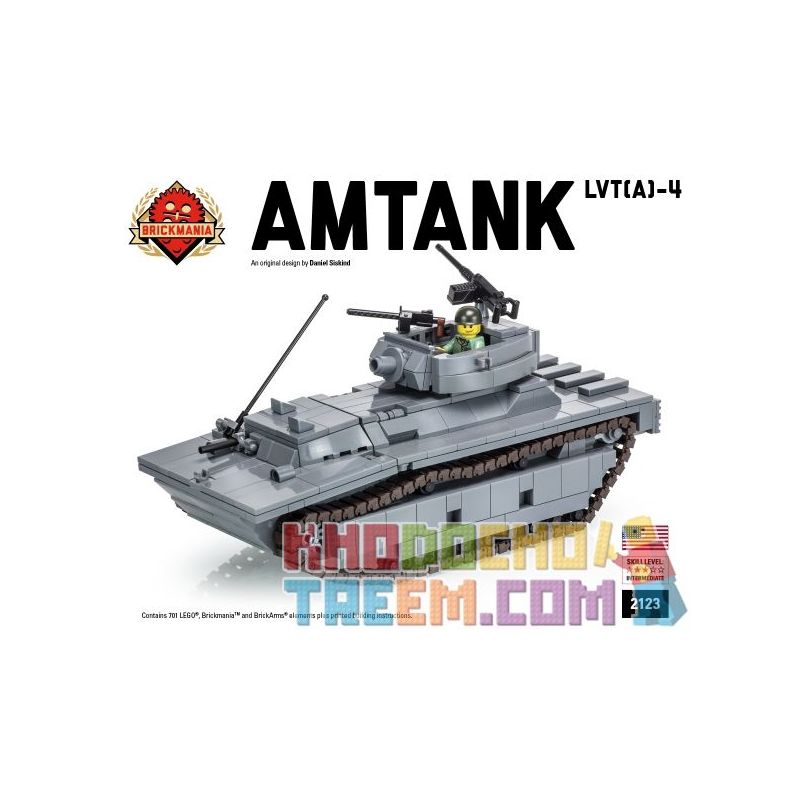 BRICKMANIA 2123 non  AMTANK LVT (A) -4 XE HẠ CÁNH THEO DÕI bộ đồ chơi xếp lắp ráp ghép mô hình Military Army AMTANK LVT(A)-4 Quân Sự Bộ Đội 701 khối