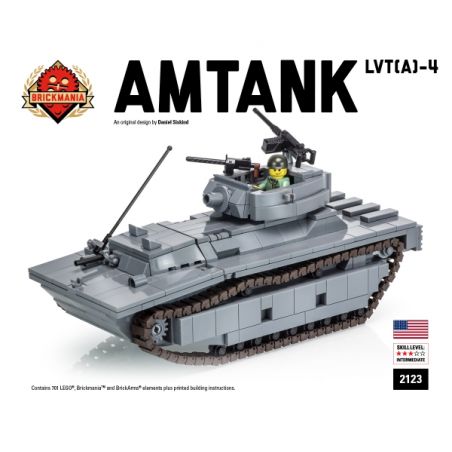 BRICKMANIA 2123 non  AMTANK LVT (A) -4 XE HẠ CÁNH THEO DÕI bộ đồ chơi xếp lắp ráp ghép mô hình Military Army AMTANK LVT(A)-4 Quân Sự Bộ Đội 701 khối