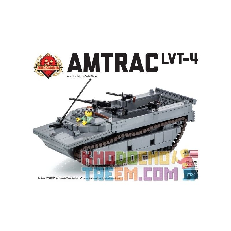 BRICKMANIA 2124 non  PHƯƠNG TIỆN HẠ CÁNH THEO DÕI AMTRAC LVT-4 bộ đồ chơi xếp lắp ráp ghép mô hình Military Army AMTRAC LVT-4   Quân Sự Bộ Đội 677 khối