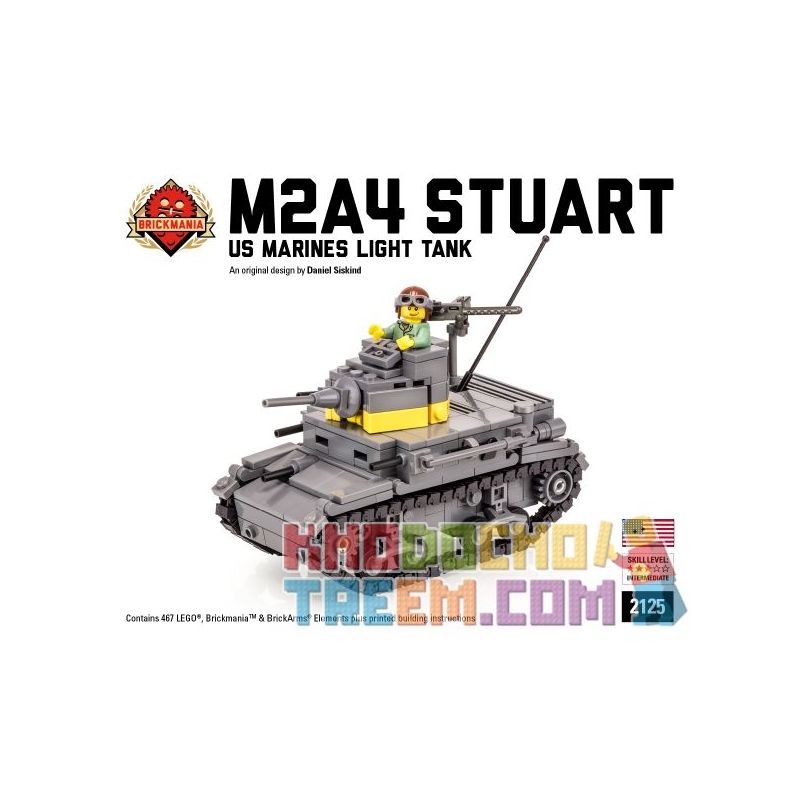 BRICKMANIA 2125 non  XE TĂNG HẠNG NHẸ M2A4 STUART CỦA HẢI QUÂN HOA KỲ bộ đồ chơi xếp lắp ráp ghép mô hình Military Army M2A4 “STUART” US MARINES LIGHT TANK  Quân Sự Bộ Đội 467 khối