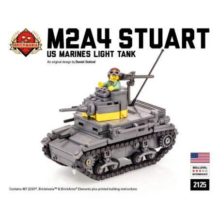 BRICKMANIA 2125 non  XE TĂNG HẠNG NHẸ M2A4 STUART CỦA HẢI QUÂN HOA KỲ bộ đồ chơi xếp lắp ráp ghép mô hình Military Army M2A4 “STUART” US MARINES LIGHT TANK  Quân Sự Bộ Đội 467 khối