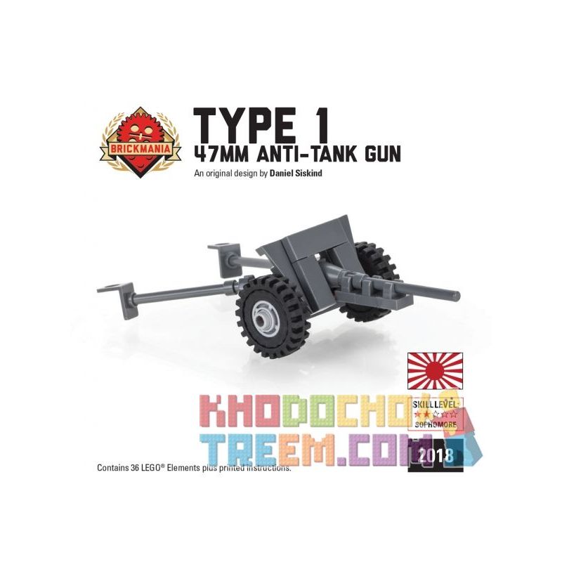 BRICKMANIA 2018-1 non  PHÁO CHỐNG TĂNG KIỂU 1 47MM bộ đồ chơi xếp lắp ráp ghép mô hình Military Army TYPE 1 47MM ANTI-TANK GUN Quân Sự Bộ Đội 36 khối