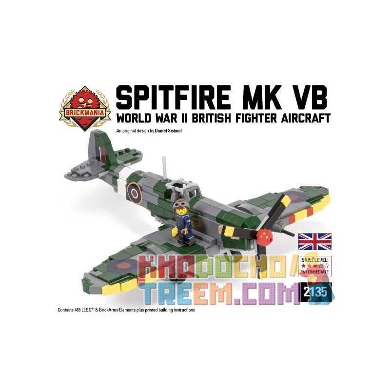 BRICKMANIA 2135 non  SPITFIRE MK VB bộ đồ chơi xếp lắp ráp ghép mô hình Military Army Quân Sự Bộ Đội 468 khối