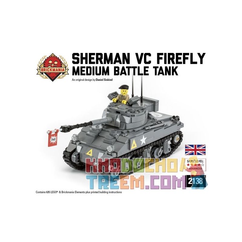 BRICKMANIA 2138 non  SHERMAN FIREFLY VC. bộ đồ chơi xếp lắp ráp ghép mô hình Military Army Quân Sự Bộ Đội 635 khối