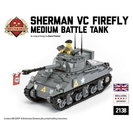 BRICKMANIA 2138 non  SHERMAN FIREFLY VC. bộ đồ chơi xếp lắp ráp ghép mô hình Military Army Quân Sự Bộ Đội 635 khối