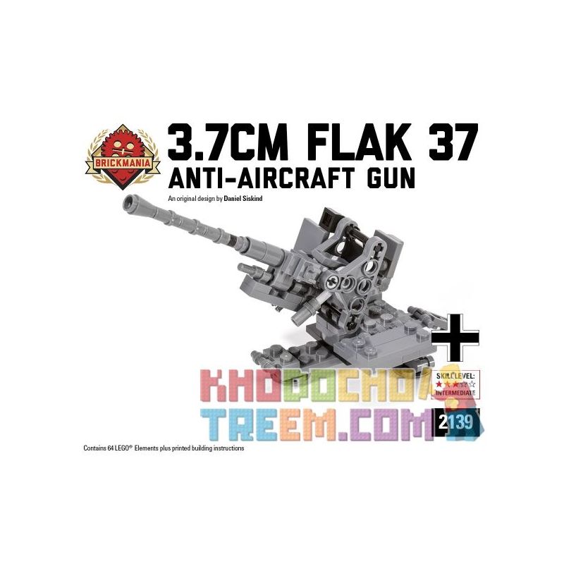 BRICKMANIA 2139 non  PHÁO PHÒNG KHÔNG KIỂU 37 7CM bộ đồ chơi xếp lắp ráp ghép mô hình Military Army 3.7CM FLAK 37 Quân Sự Bộ Đội 64 khối