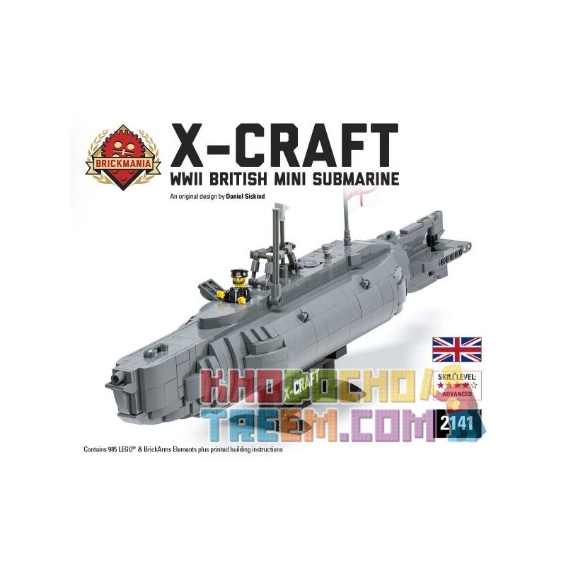 BRICKMANIA 2141 non  TÀU NGẦM NHỎ X-CRAFT CỦA ANH bộ đồ chơi xếp lắp ráp ghép mô hình Military Army X-CRAFT BRITISH MINISUB Quân Sự Bộ Đội 985 khối